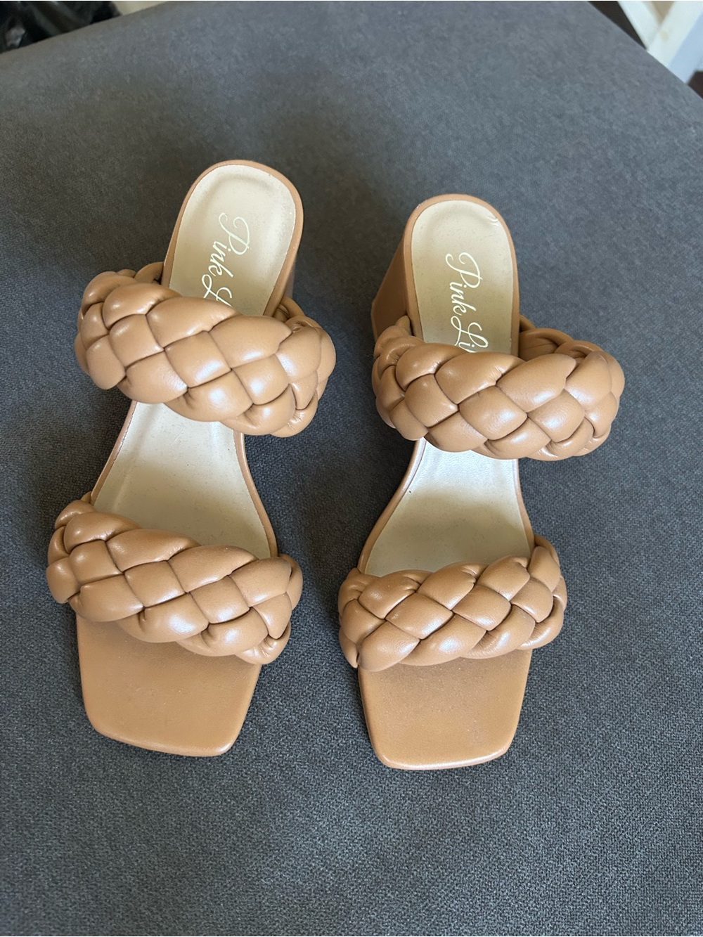Tan Braided Strap Block Heel Sandals